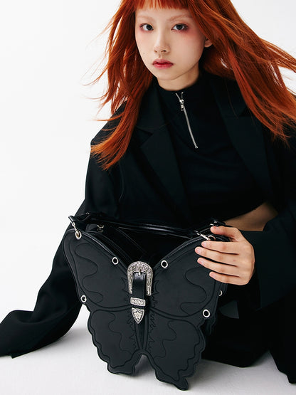 Black Butterfly PU Crossbody/Backpack Large Version