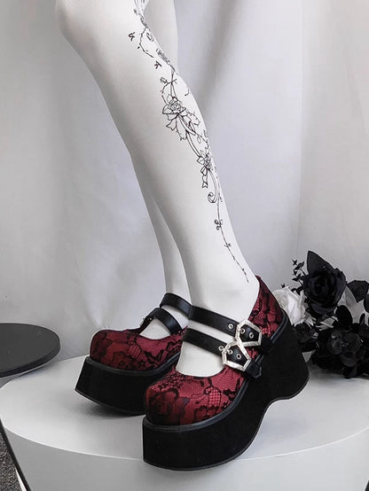 Buckle Straps Platforms Red Lace Round Toe Punk Shoes