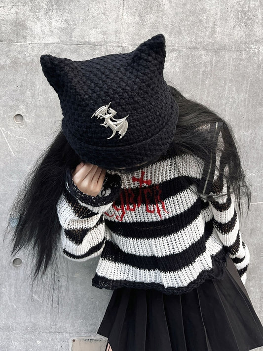 Clearance-Punk Cat Ear Design Knitted Hat