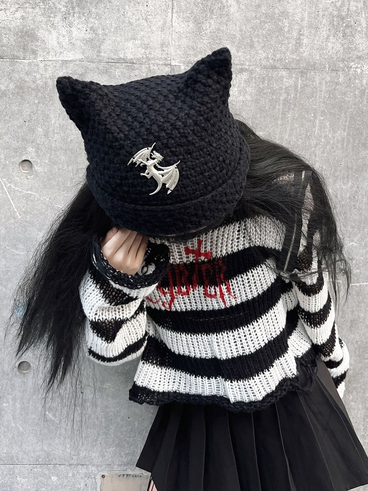 Punk Cat Ear Design Knitted Hat