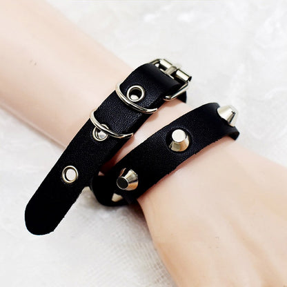 Punk Studs Decorative Black PU Bracelet