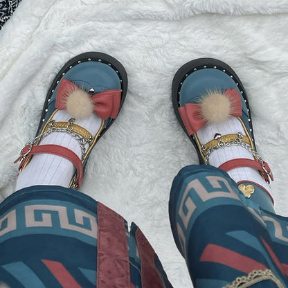 Clearance-Size 35 Bow at Top Heart Knot Blue Qi Style Platforms