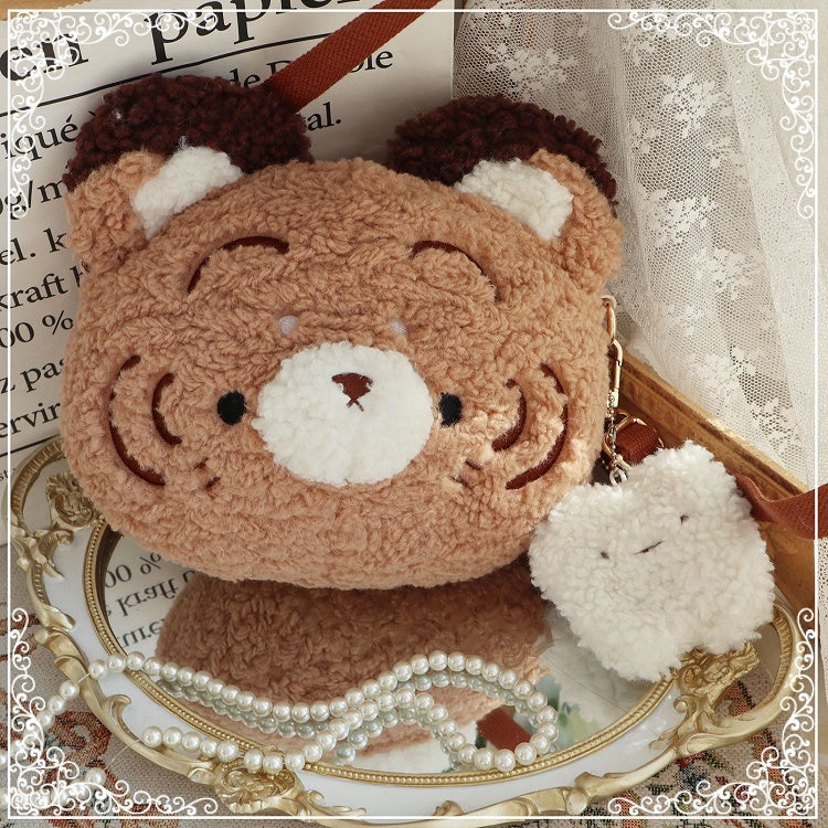 Tiger and Teeth Plush Tiger Head-Shaped Crossbody