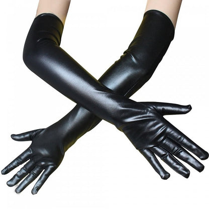 Gothic PU Black / White Long Gloves