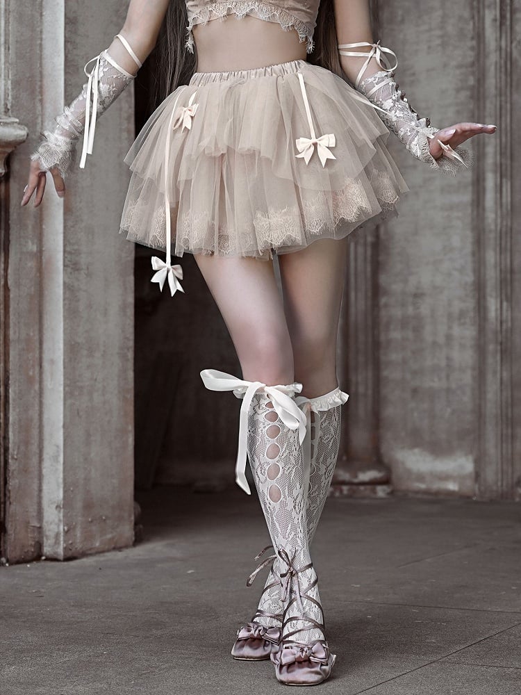 Champagne Ballet Tiered Ruffles Tulle Skirt Bowknots Details