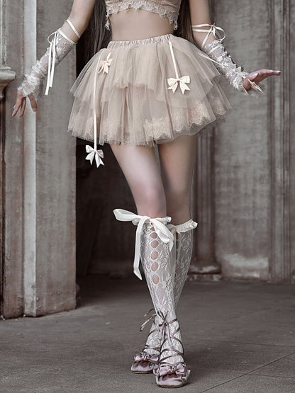 Champagne Ballet Tiered Ruffles Tulle Skirt Bowknots Details