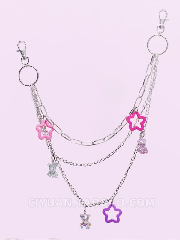 Y2K Star and Bear Decorated Silver Waist Chain
