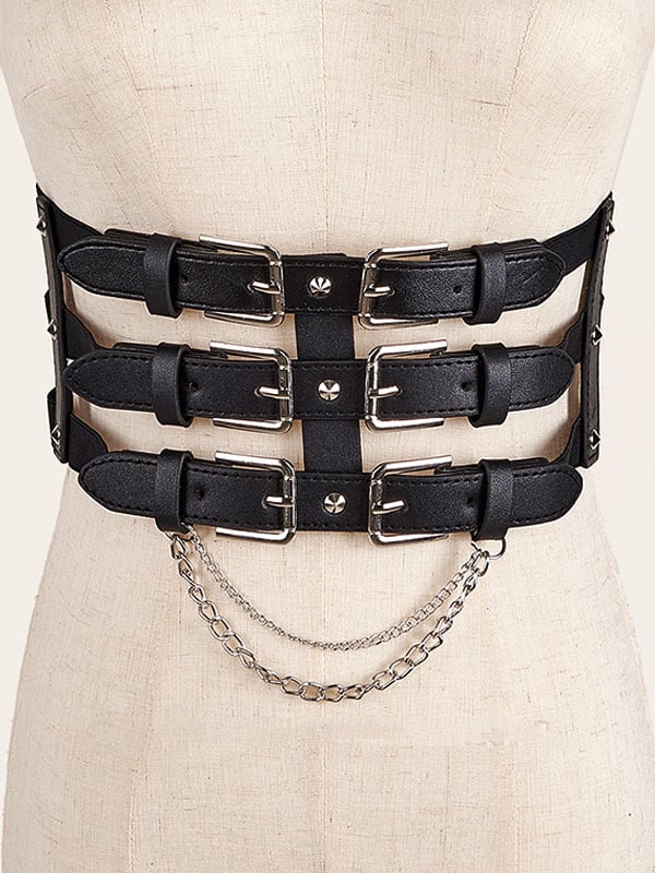 Punk Techwear Black Waist Belt with Chain