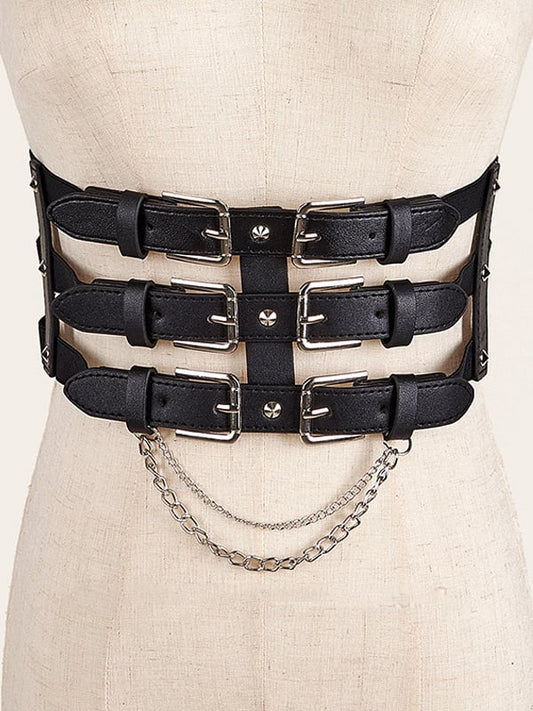 Punk Techwear Black Waist Belt with Chain