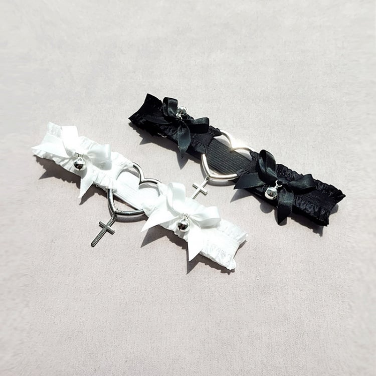 Bowknot and Bell Details Black / White Garter