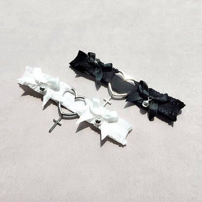 Bowknot and Bell Details Black / White Garter