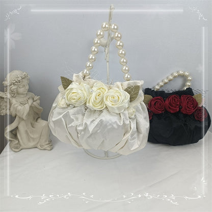 Handmade Rose Details White / Black Tote Bag
