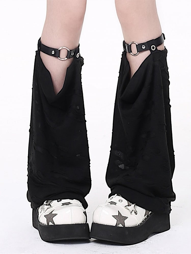 Black Distressed Holes Design Leg Warmers