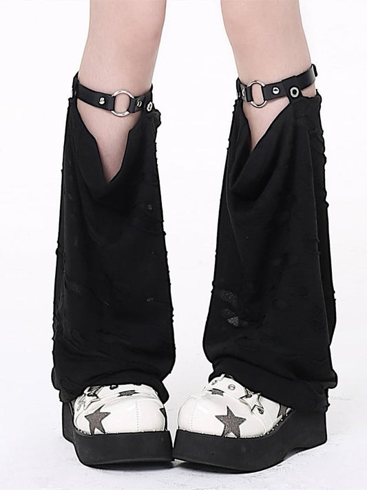 Black Distressed Holes Design Leg Warmers