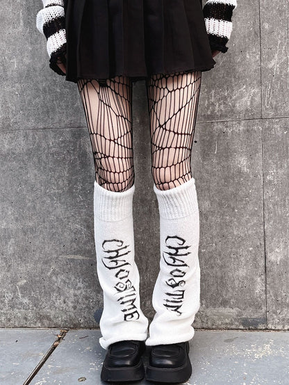 Punk White Knitted Leg Warmers