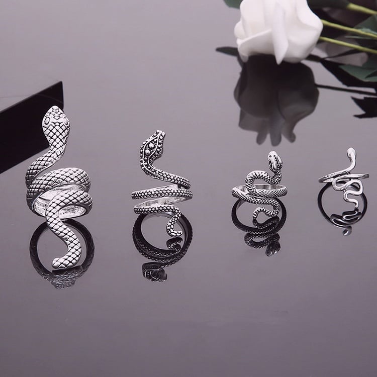 Silver Snake Ring Set