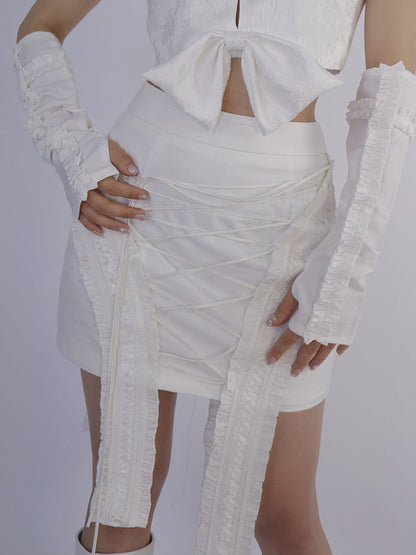 Lace-up Detail White Skirt