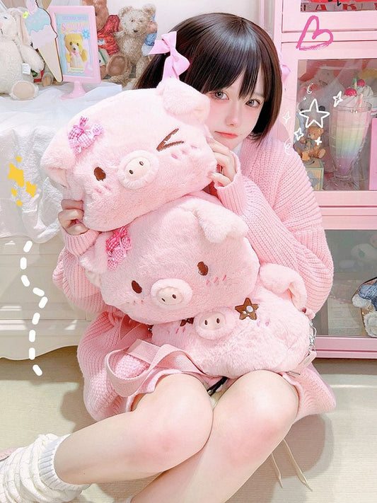 Pink Cute Pig-shaped Plush Crossbody