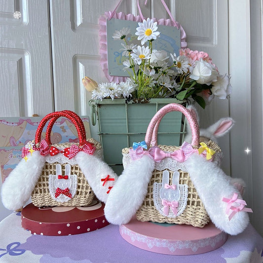 Plush Rabbit Ears Design Pink/Red Bowknots Lolita Bag