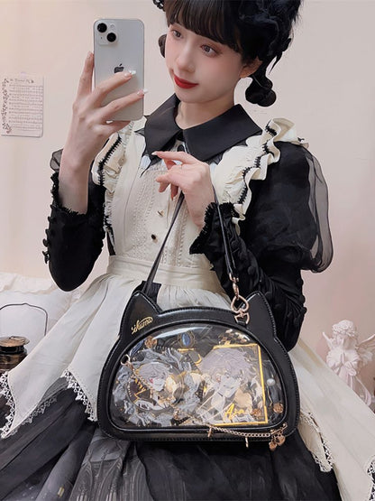 Kitty Head Shaped Ita Shoulder Bag Black / Green / White /Silver White