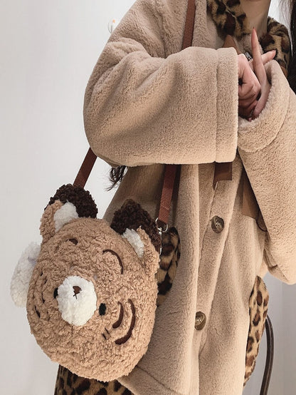 Tiger and Teeth Plush Tiger Head-Shaped Crossbody