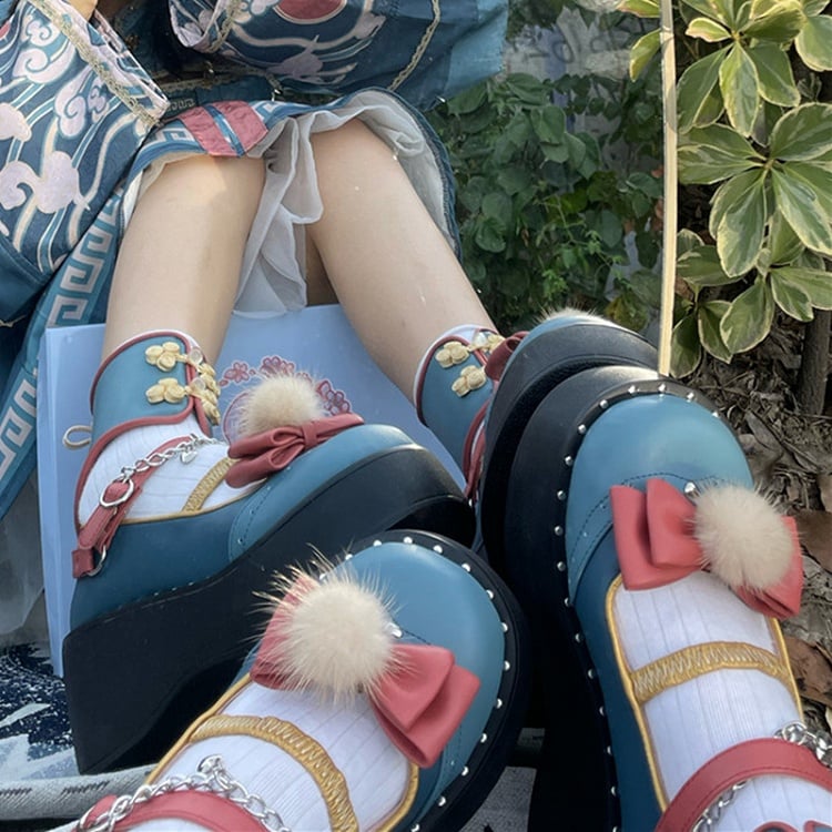 Clearance-Size 35 Bow at Top Heart Knot Blue Qi Style Platforms