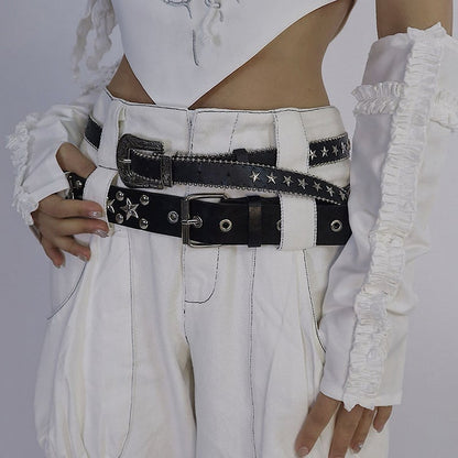 Star Studs Pop Punk Black Waist Belt