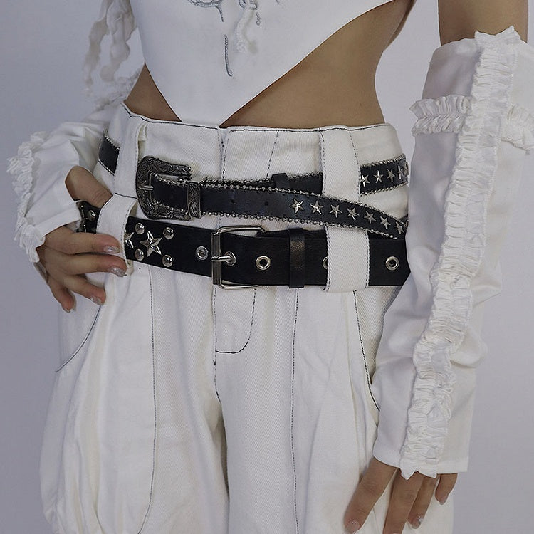 Star Studs Pop Punk Black Waist Belt