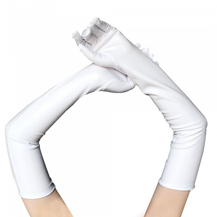 Gothic PU Black / White Long Gloves