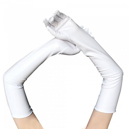 Gothic PU Black / White Long Gloves