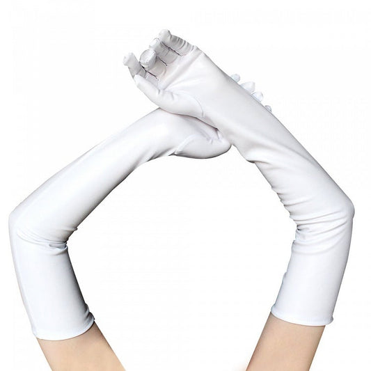 Gothic PU Black / White Long Gloves