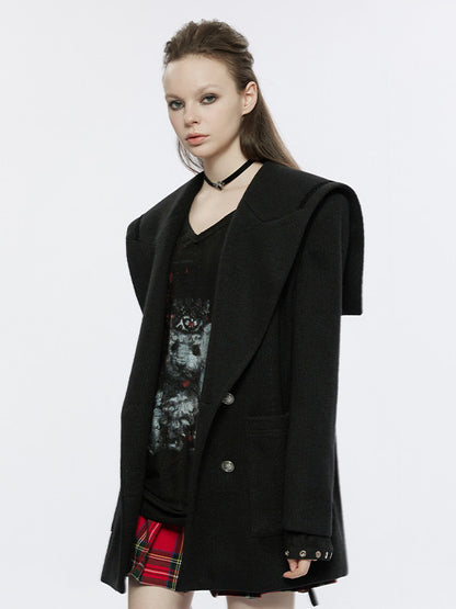 Clearance - Size M for Bust 116CM Black Sailor Collar Pea Coat