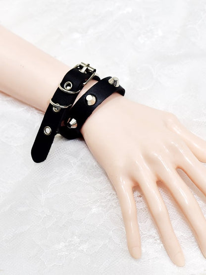Punk Studs Decorative Black PU Bracelet