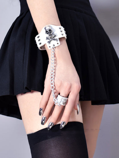 Skeleton and Studs Design Black/White Bracelet with Ring