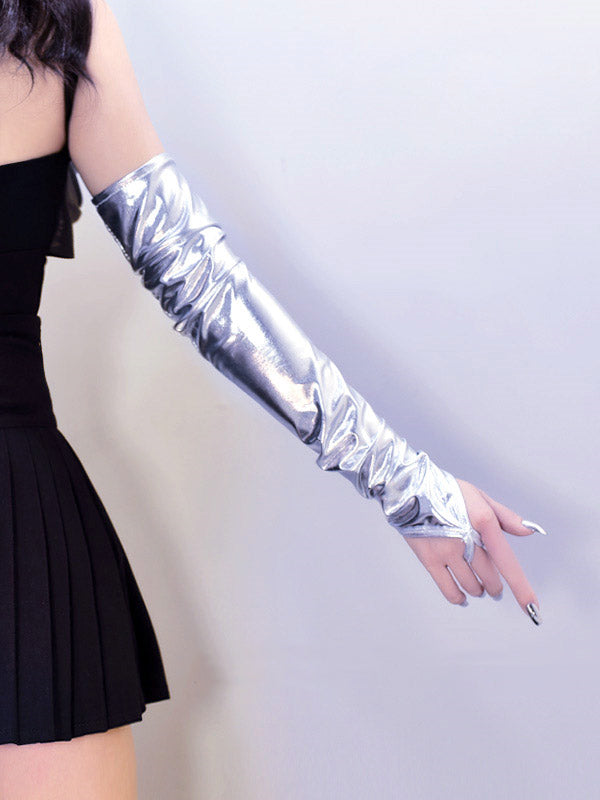 Cyberpunk Futuristic Silver / Black Long Gloves