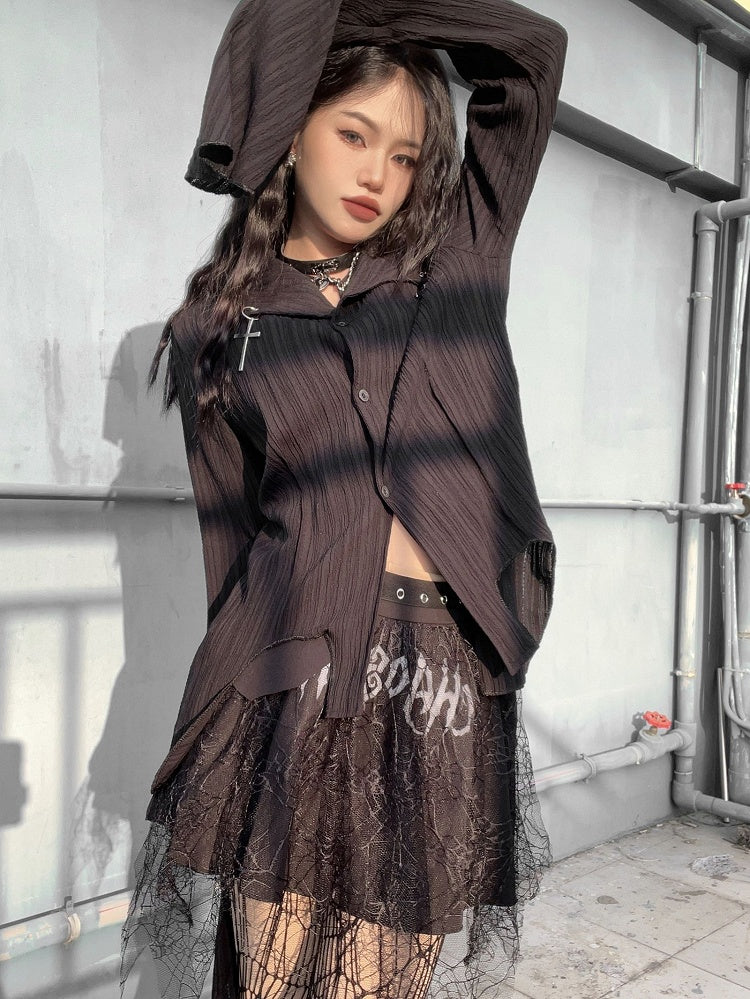 Cross Decorative Irregular Hem Punk Black Shirt