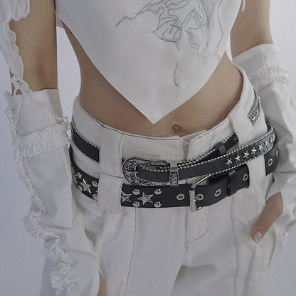 Star Studs Pop Punk Black Waist Belt