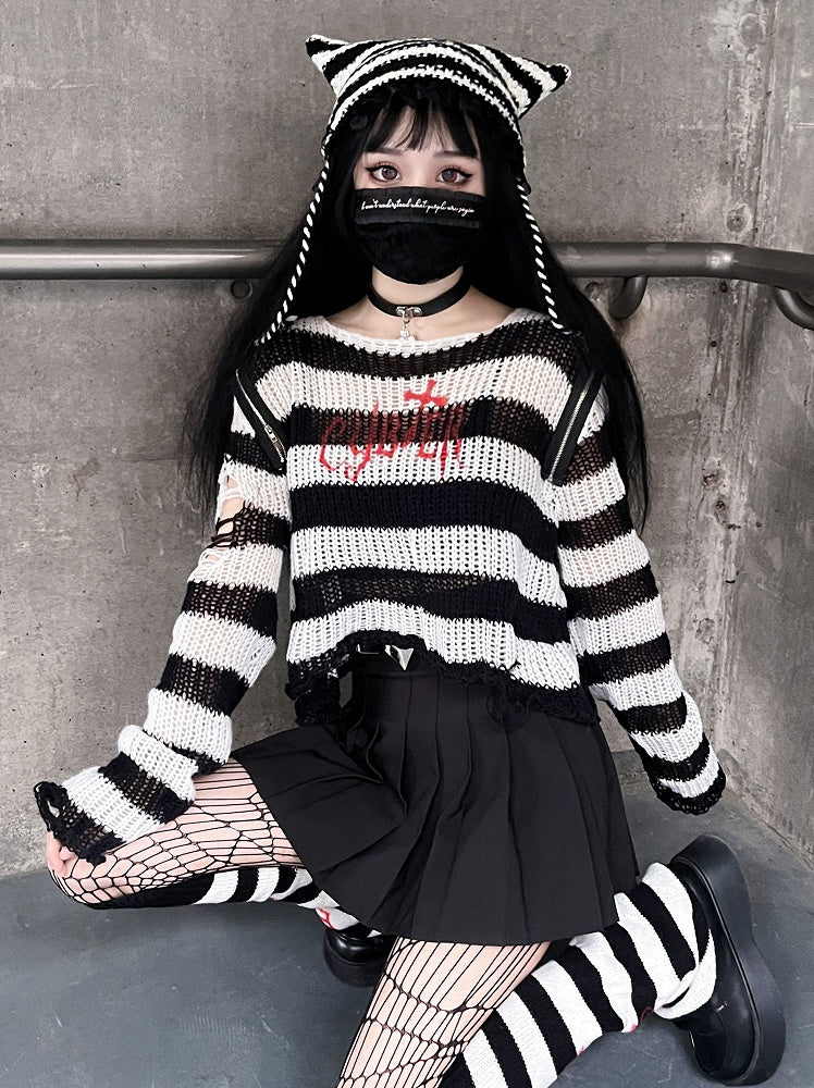 Punk White/ Red Cat Ear Design Knitted Hat