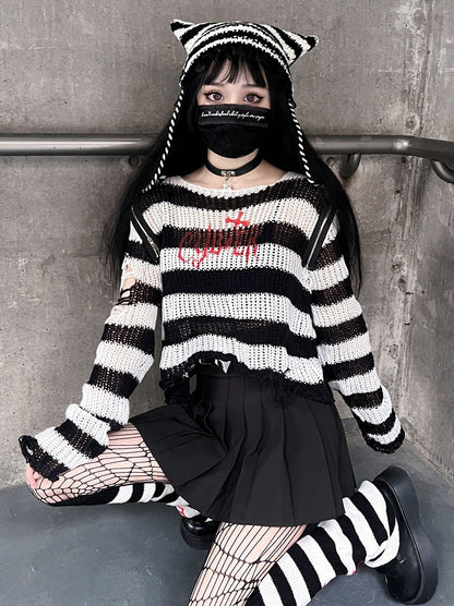 Punk White/ Red Cat Ear Design Knitted Hat