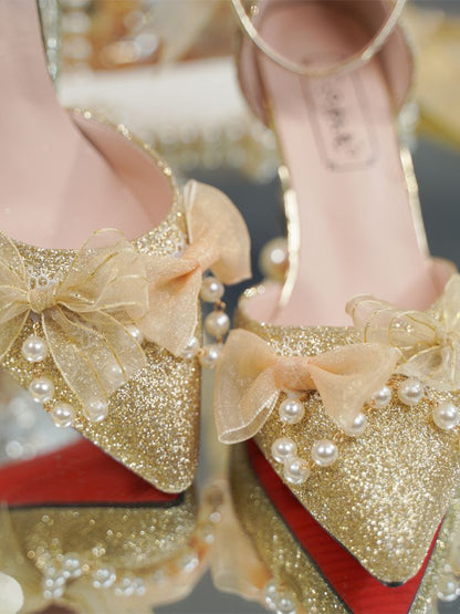 Clearance-Size 37 Song of Dawn Buckle Ankle Strap Gold 8CM Hime Lolita High Heels