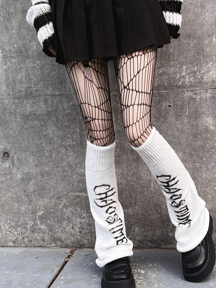 Punk White Knitted Leg Warmers