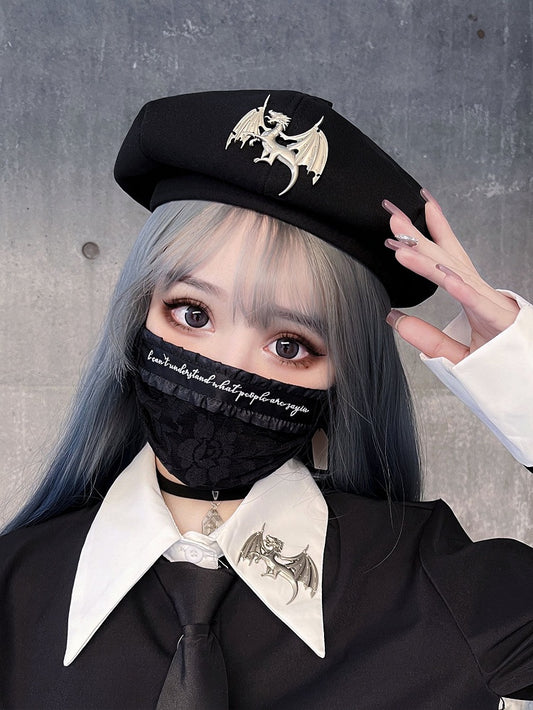 Metal Dragon Decorated Black Beret