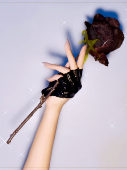 Cyberpunk PU Half-hand Gloves Black/White/Wine Red/Coffee
