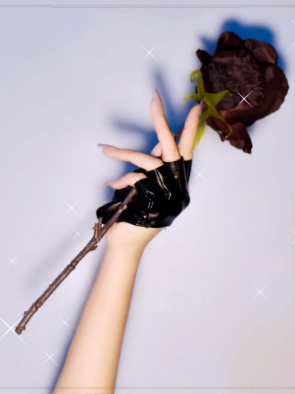 Cyberpunk PU Half-hand Gloves Black/White/Wine Red/Coffee