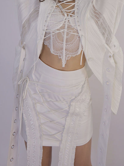 Lace-up Detail White Skirt