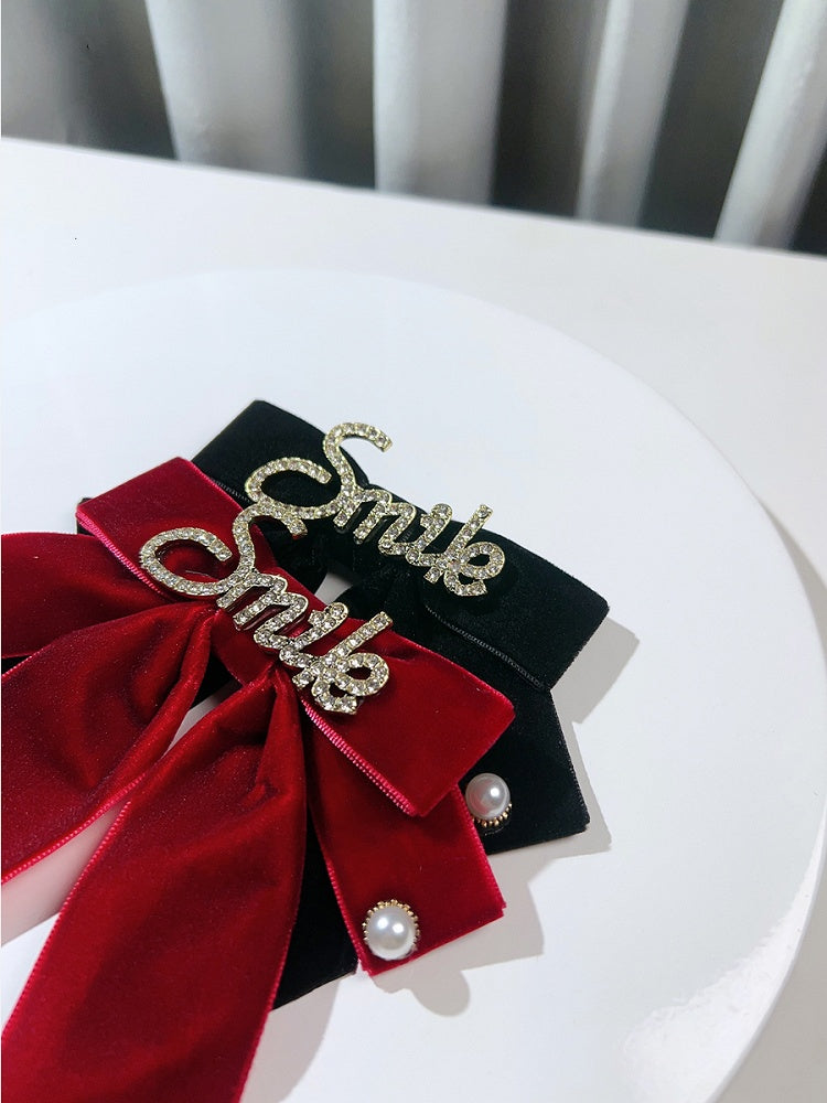 Rhinestone Letters Decorative Bow Tie with Pin Black /Wine Red /Dark Green