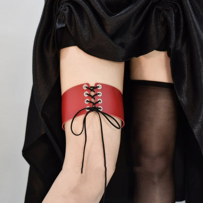 PU Black / White / Red Lace-up Garter