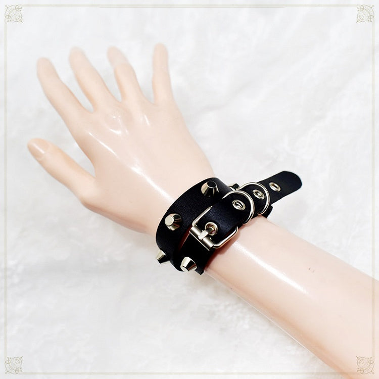 Punk Studs Decorative Black PU Bracelet