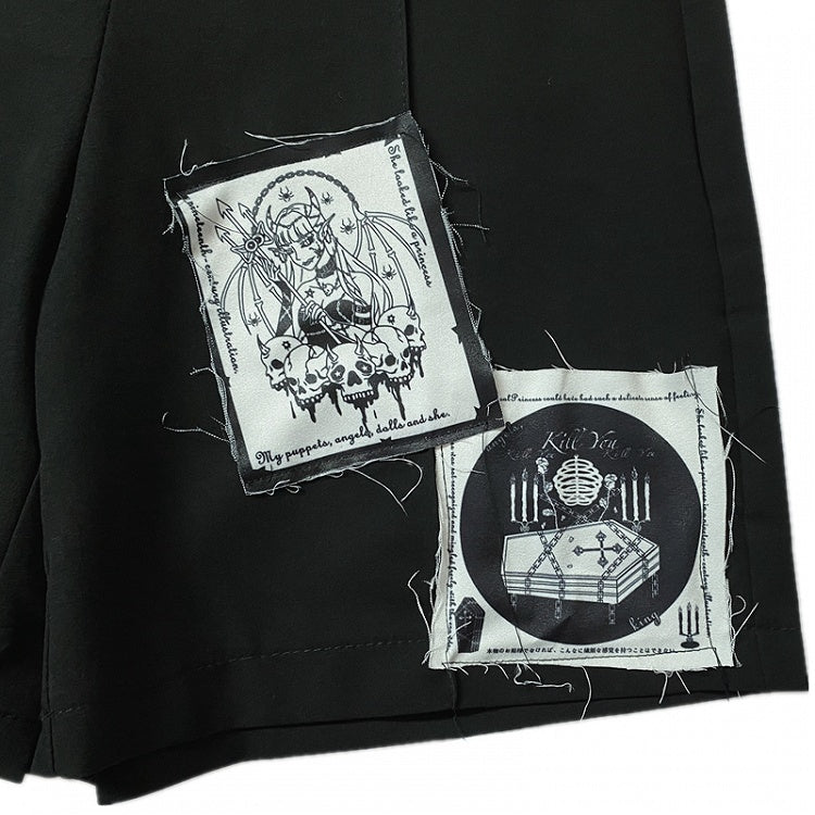 Punk Applique Design Black Shorts