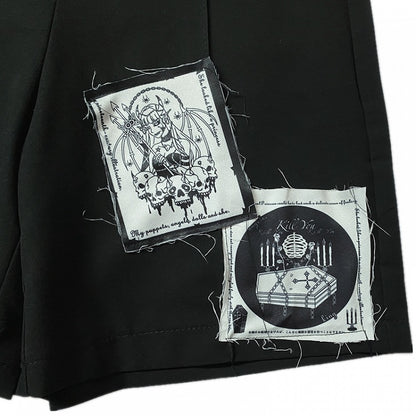 Punk Applique Design Black Shorts